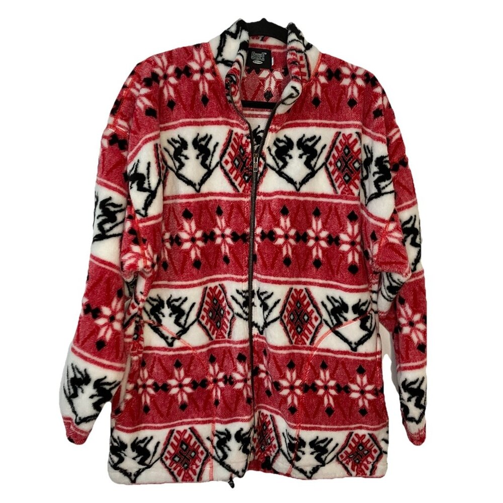 Vintage Ezzewear Fleece Mens M Red Apres Ski Winter Nordic‎ Full Zip 90s Canada